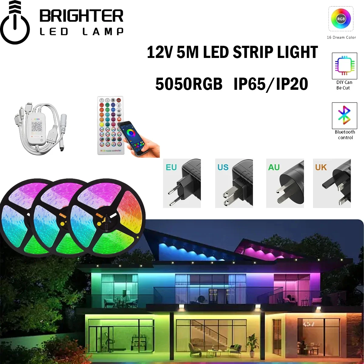 

LED Strip Light IP65/IP20 Bluetooth Control Flexible RGB 5050 Decoration Lamp Night light for Home Party Holiday Decoration