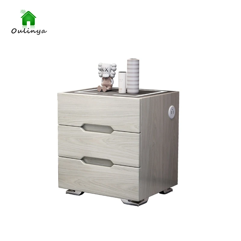 Smart LED Nightstand with Wireless & USB Charging, Hand Sensor Light, 3 Drawers Multi-functional Storage Bedside Cabinet