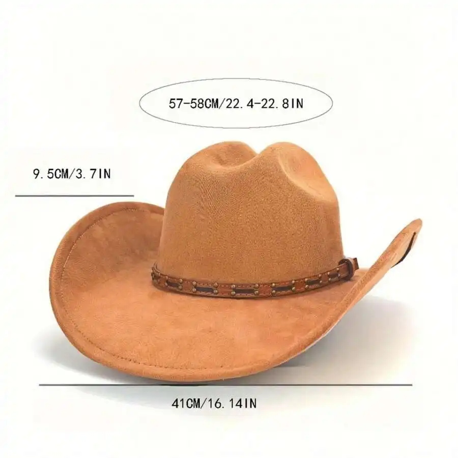 

Retro Wool Felt Cowboy Hat With Leather Belt Wide Brim Western Cap For Adults