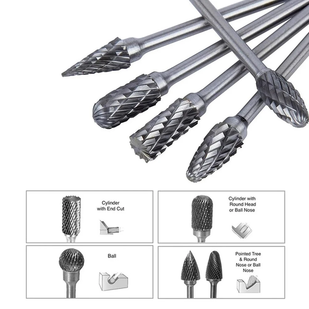 5PCS Carbide Burr Set-Dremel Rotary Tool 100mm 1/8 Inch Shank For Woodworking Grinding Carvin Power Tool Accessories