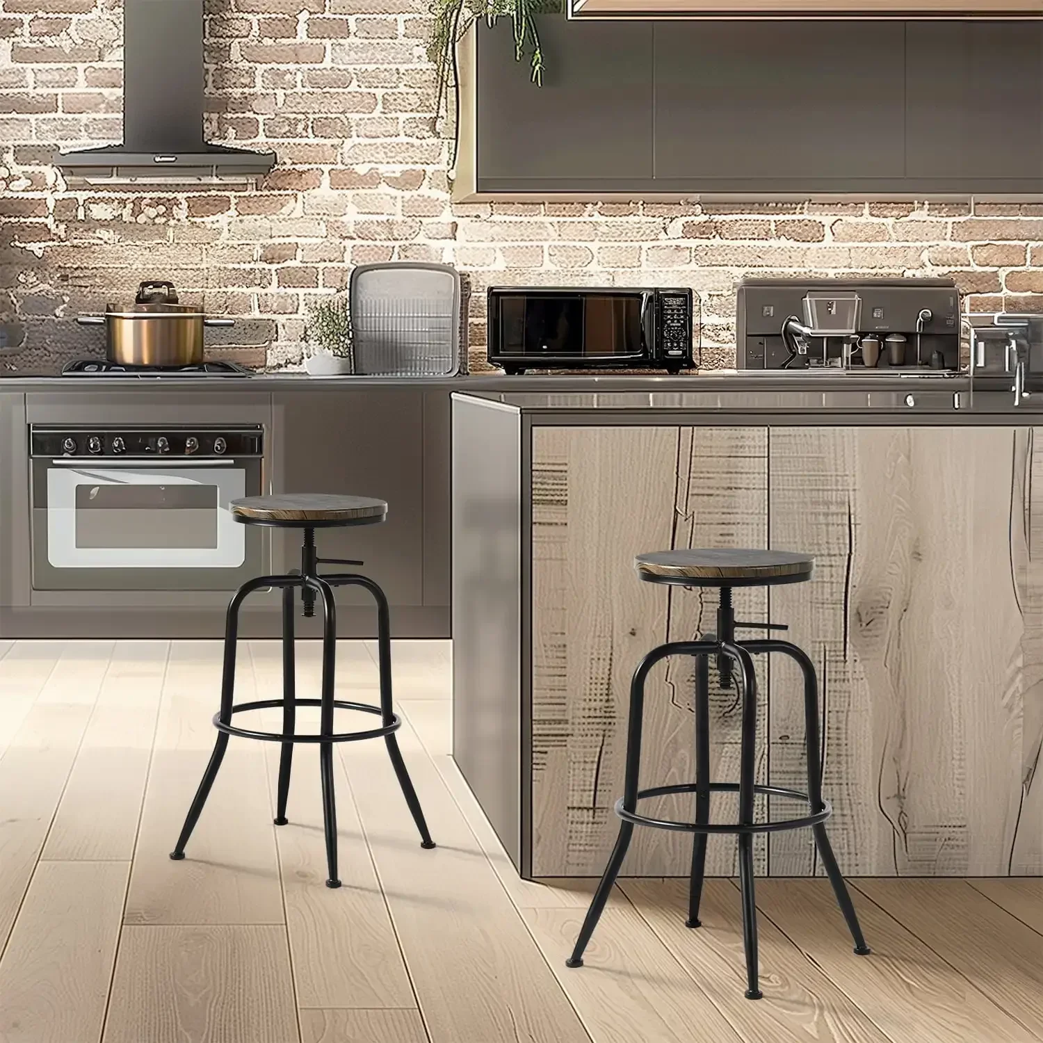 

Swivel Bar Stools Set of 2, Adjustable Height Vintage for Home Kitchen Island, Walnut