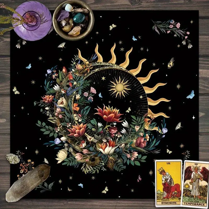 Tarot Tablecloth Sun Moon Phase Pentagram Sacred Geometry Lotus Angel Altar Cloth Witch Divination Mat Decor