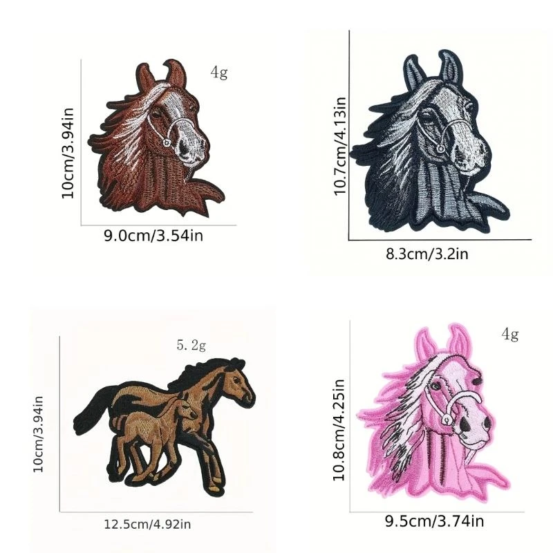 Testa a cavallo R1WA toppe applique toppe ricamate animali per jeans.