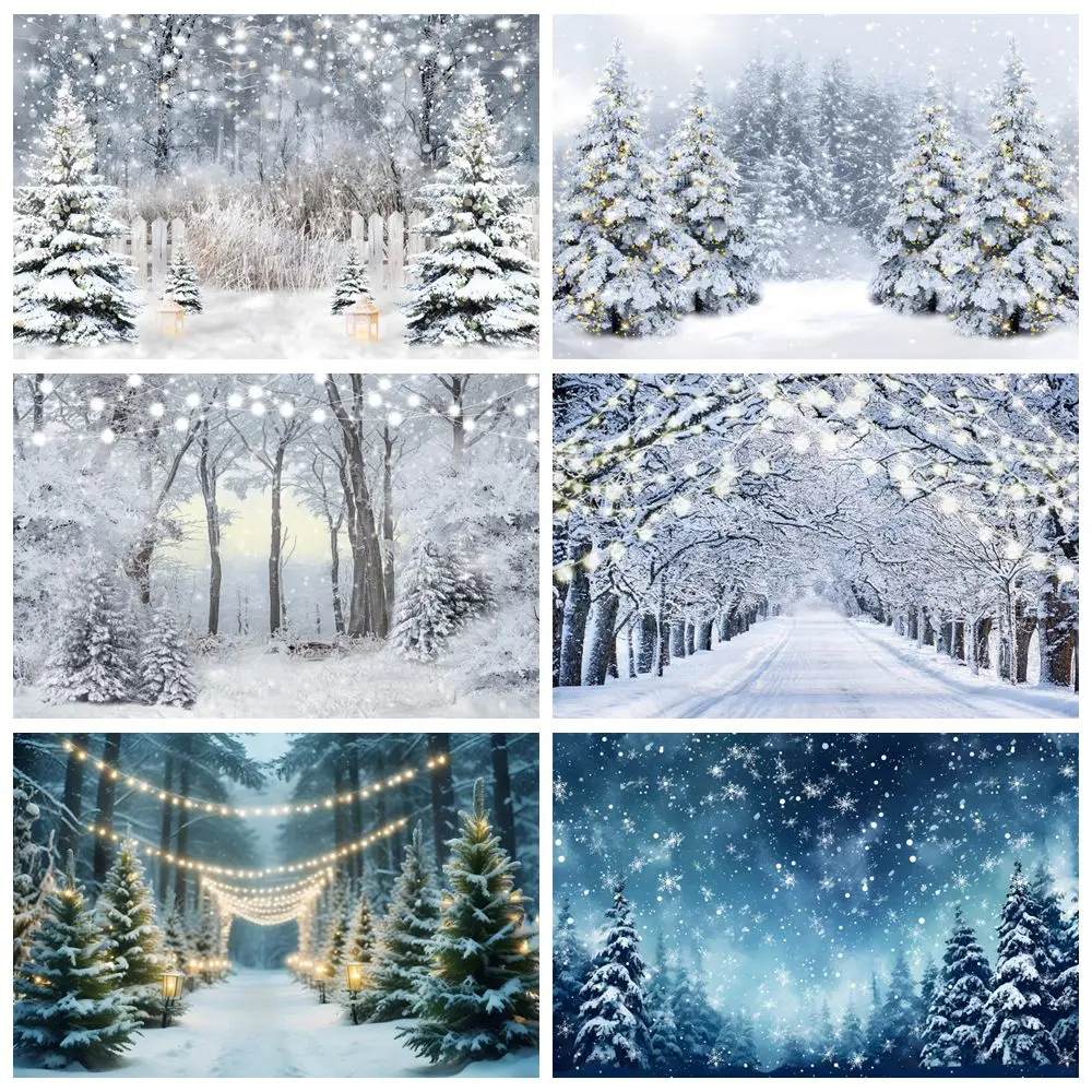 

Winter Nature Forest Scenery Backdrop Pine Trees Glitter Lights Baby Kids Birthday Family Portrait Photography Background Decor