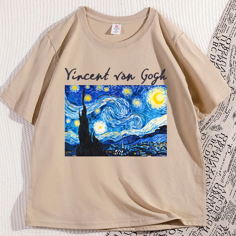 

Men's T-shirts Cotton Van Gogh T Shirt Starry Night Aesthetic Tshirt Casual Cotton Short Sleeve Round Neck Tee Shirt Unisex Tops