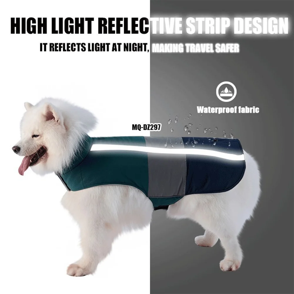 معطف شتوي للكلاب سترة دافئة مقاومة للرياح للطقس البارد، ملابس بيجامات بياقة مدورة للجرو مع شريط عاكس للكلاب الصغيرة والمتوسطة