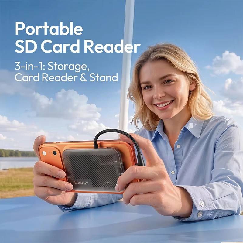 3-in-1 CC02 Portable SD Card Reader Card Case Magnetic Phone Stand for iOS Android Windows MacOS Linux 312MB/s Transfer Speed