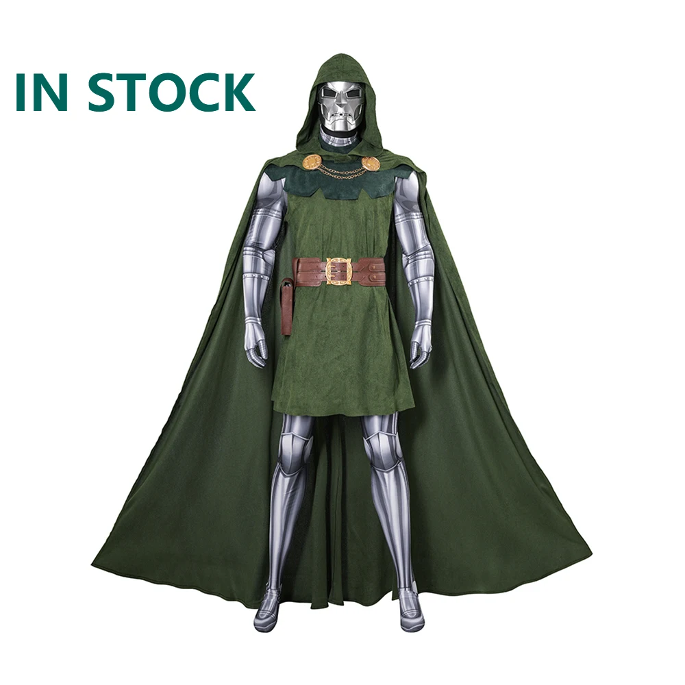 

Doctor Doom Cosplay Costumes Jumpsuit Cloak Mask Fullset Mens Victor Von Doom Role Play Uniform Halloween Party Outfits