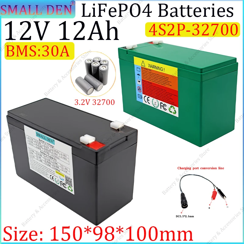 

Новый аккумулятор LiFePO4 12 В 12 Ач 32700 4S2P со встроенным портативным аккумулятором BMS 30 А «сделай сам», подходит для аккумуляторной батареи электромобиля 12 В