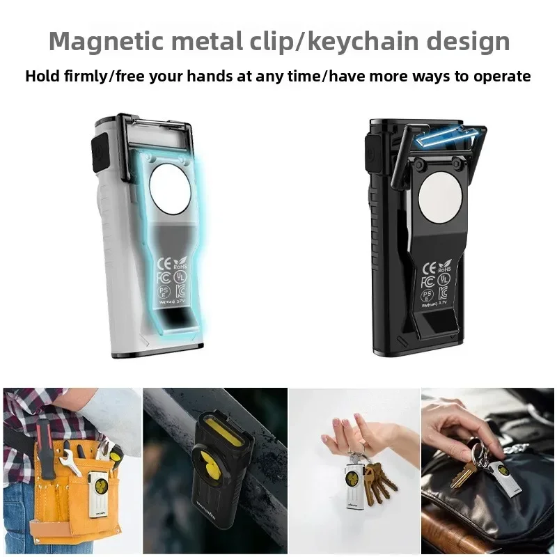 EDC LED مصباح يدوي سلسلة المفاتيح المحمولة الشعلة نوع C ضوء العمل القابلة لإعادة الشحن مع المغناطيس للتخييم والمشي لمسافات طويلة والاستخدام في حالات الطوارئ