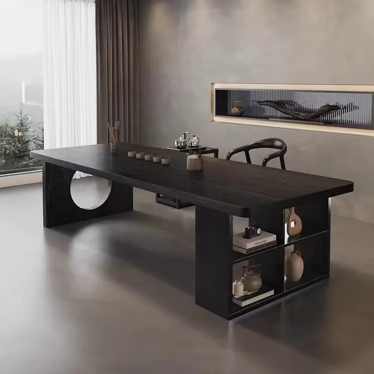 Italian minimalist style solid wood computer desk long large board table office conference table storage workbench