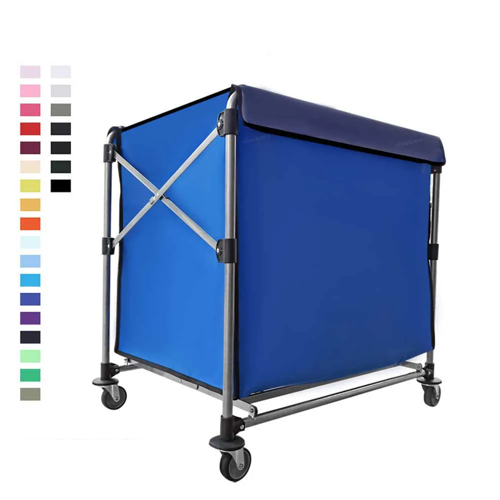 Laundromats And Hotel Gym Supermarket Used Laundry Basket With Wheels Canvas Folding Laundry Carts