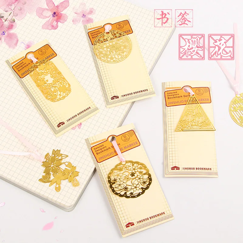 Cherry blossoms Metal Hollow Bookmark  Paint Brass Bookmark Book Clip Tassel Pagination Mark Chinese Style School Supplies Gift