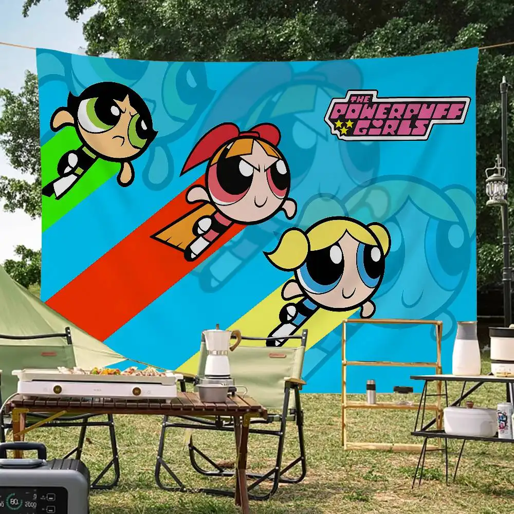 The Cartoon P-Powerpuffs Star Girls Cartoon Flag Art Science Fiction Room Home Decor Wall Hanging Home Decor Banner