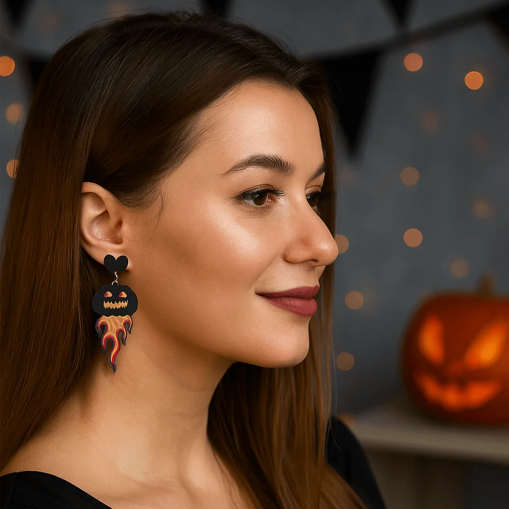 

1 Pair Alien Halloween Earrings Acrylic Funny Cute Ghost Ear Studs Mid-length UFO Pumpkin Dangle Earrings All Saints' Day
