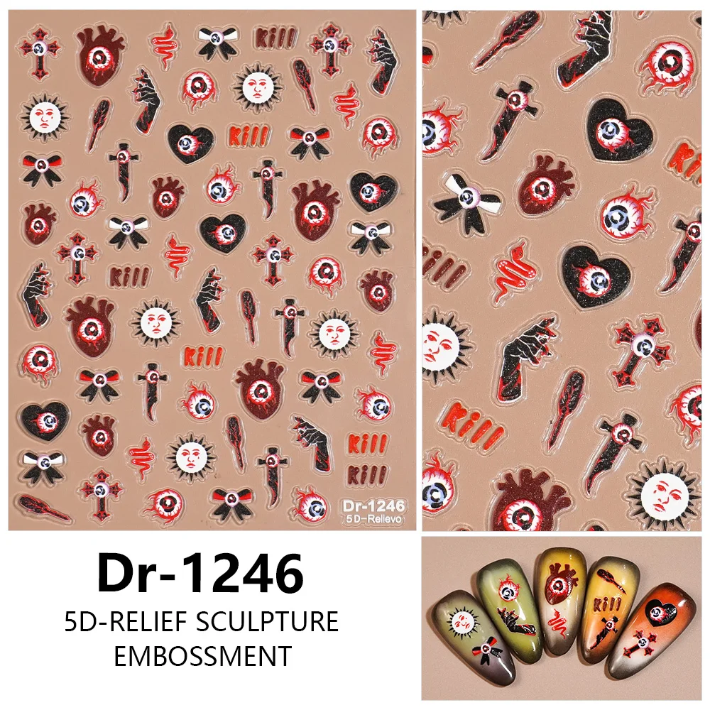 

1/5/10pcs Halloween 5D Embossed Nail Stickers Eyeball Cross Dark Gothic Nail Art Stickers DIY Manicure Decoration Decals