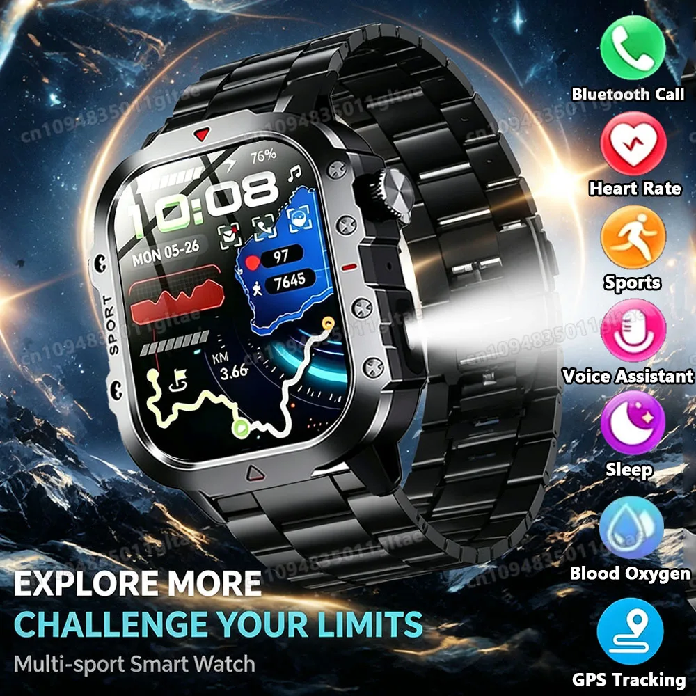 Intelligente Sportuhr mit LED-Taschenlampe, Musikplayer, Fitness-Tracking, Bluetooth-Anruf, Schlafüberwachung, 2026 Neue Smartwatch Pk HT30