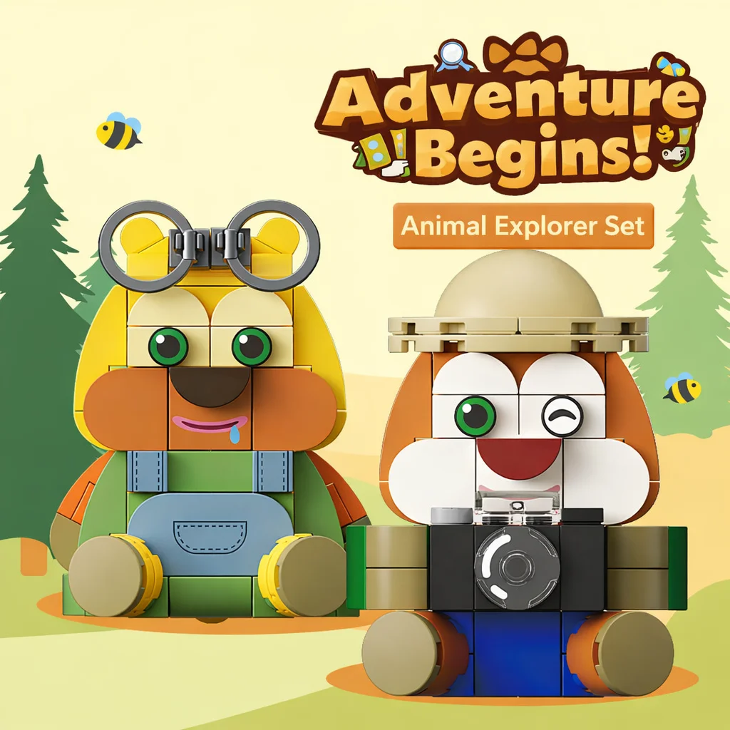 

Boonie Bears Licensed Building Blocks Bald Qiang Bramble Briar Square Head Figure Assembly Toy Collectible Gift