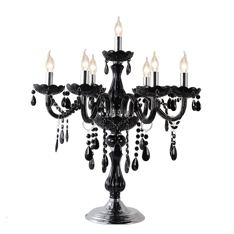 

Black retro living room crystal table lamp, light luxury bedroom bedside lamp