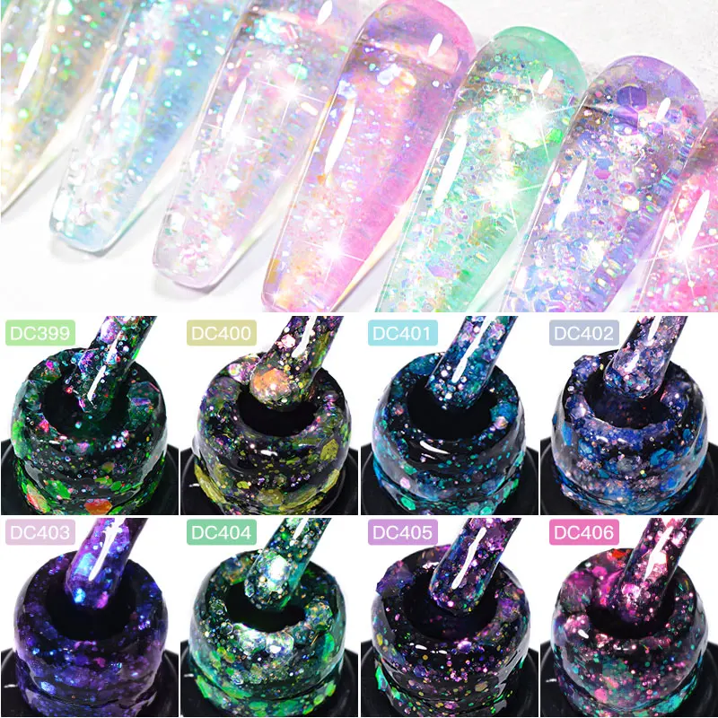 MTSSII 7ml Flowery Glitter Sequins Gel Nail Polish Shiny Sparkling Color Semi Permanant Soak Off Manicure Nail Art Varnish