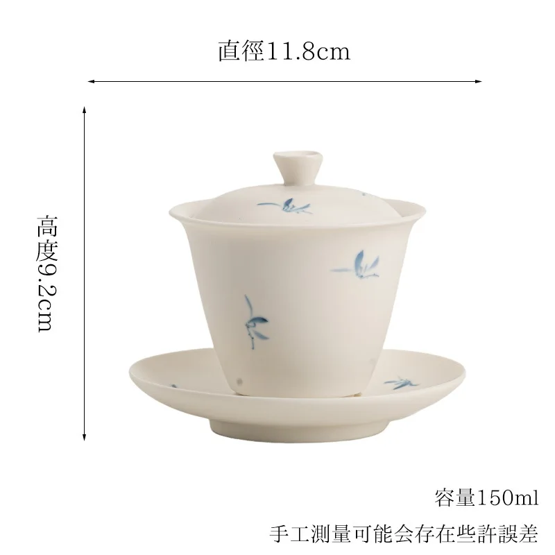 Matte Hand-painted Autumn Water Orchid Three-talent Kung Fu Tea Set Household Heaven and Earth Covered Bowl Scholar