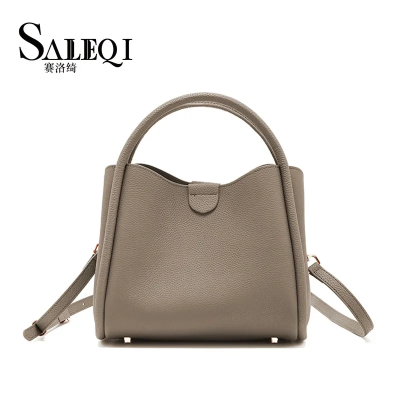 

Genuine Leather Bucket Bag Luxury Designer High Quality Cowhide Female Shoulder Crossbody Bags Tote Vegetable Basket Handbag New