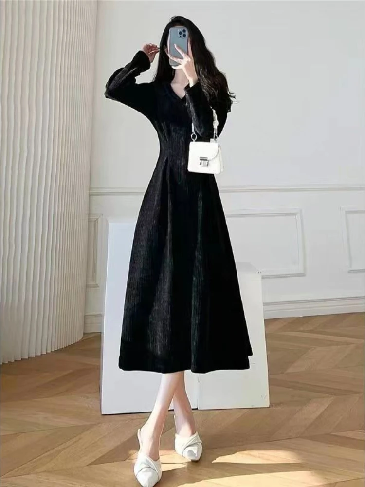 Vestidos de fiesta de ganchillo para mujer, tendencia esencial, fresco, Retro, Otoño Invierno, elegante, informal, Harajuku, graduación, vestido de punto liso para mujer