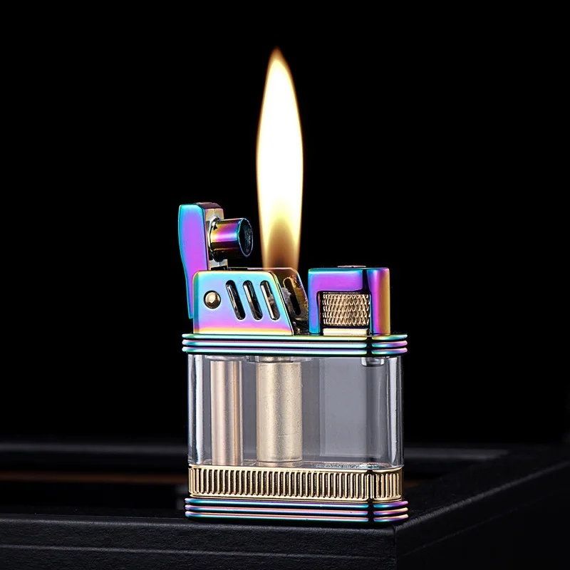 2025 New Retro Metal Lighter Transparent Windproof Steel Cigarette Grinding Wheel Lighter Smoke Accessories Birthday Gift