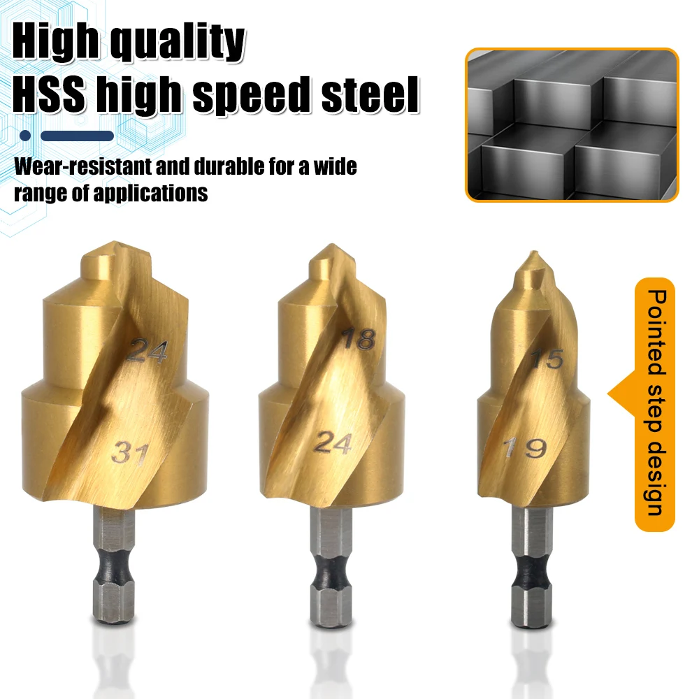 Broca de Elevação PPR Stepped, Haste Hexagonal, Ferramenta De Conexão De Tubulação De Água, Processo Totalmente Aberto, 20mm, 25mm, 32mm