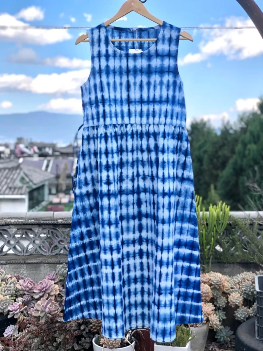 Tie-Dyed Bamboo Leaf Dress Yunnan Dali Handmade Blue Dyed Cotton Vest Skirt