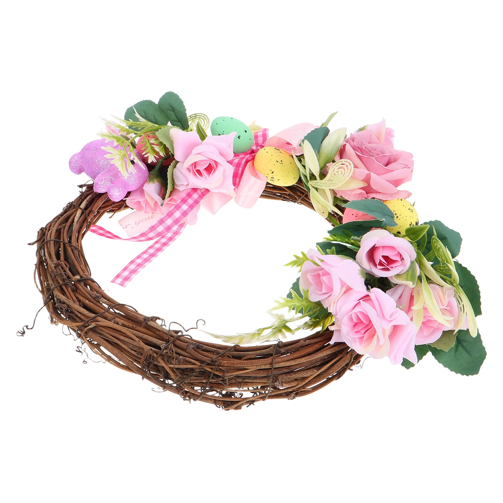 

Easter Wreath Spring with Egg Decorations Lavender Artificial Fabric Door Eggs Front Garland