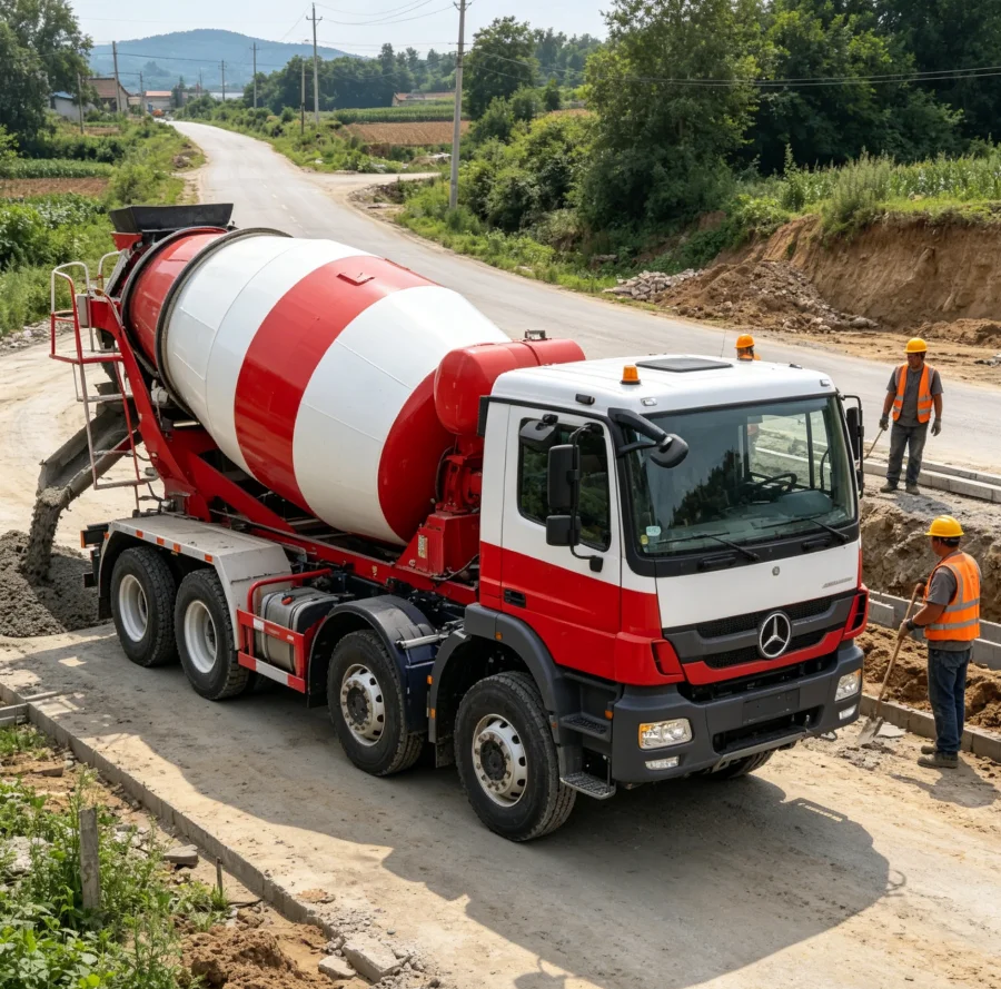 Self Loading Concrete Mixer Truck 3.5m Drum 4x4 Drive Remote Rural Construction Road Repair Bridge Works Site Batching