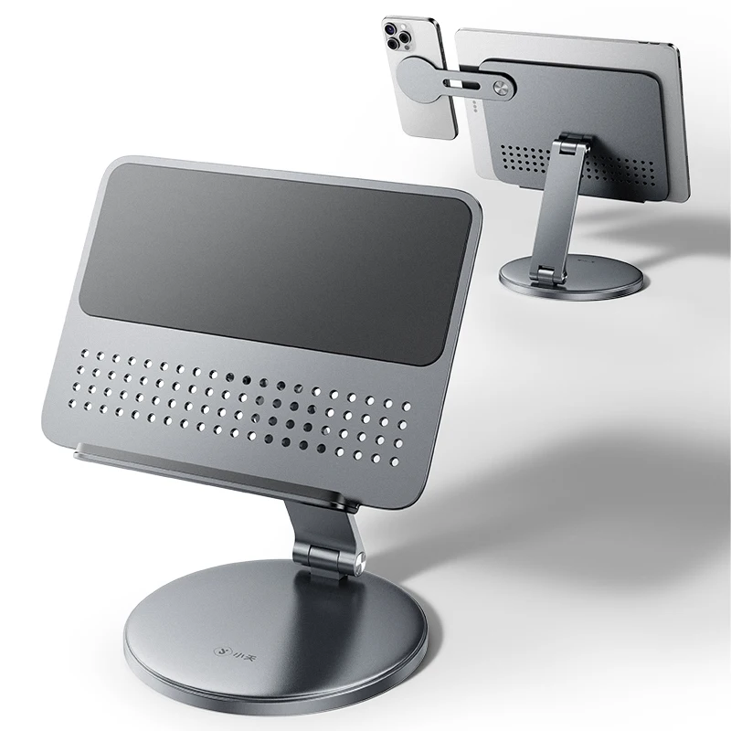 

2-In-1 aluminum alloy foldable non-slip desk phone and tablet holder with height adjustable function