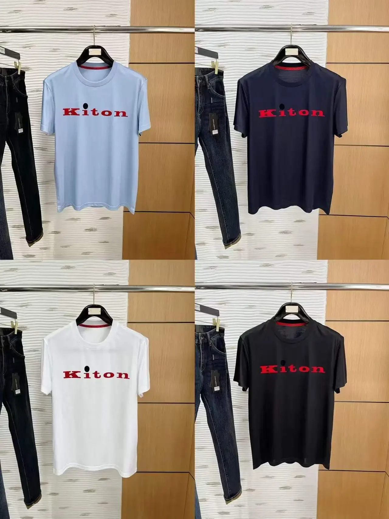 

Kiton spring and summer new fashion letter embroidery round neck short sleeve old money style men's casual breathable T-shirt