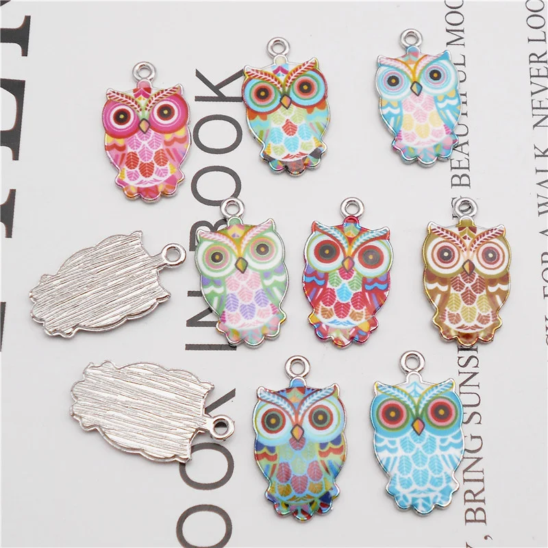 Julie Wang 10PCS Small Enamel Owl Charms Alloy Cartoon Bird Animal Pendants Necklace Bracelet Jewelry Making Accessory