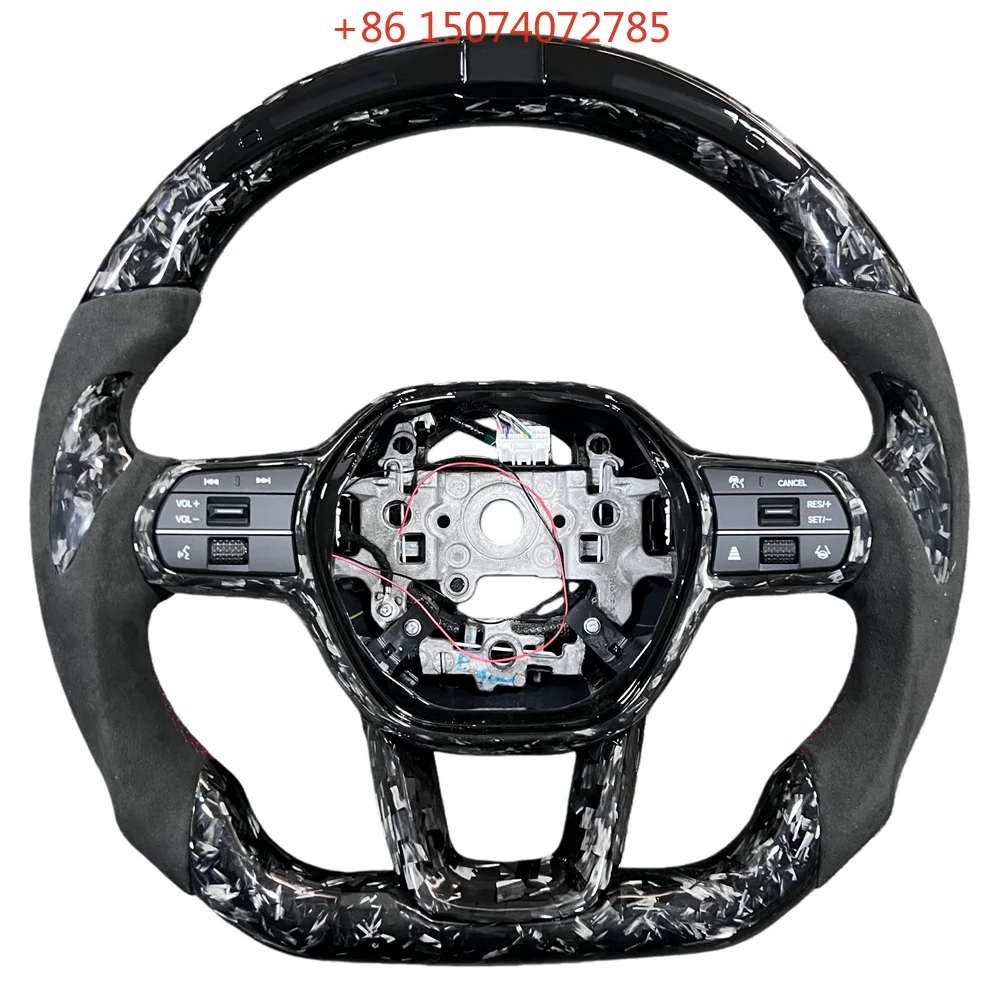 Plug and Play Custom Blue Forged Carbon Fiber Steering Wheel with LED Lights for Honda 11th Generation Civic Accord CR-V Accord