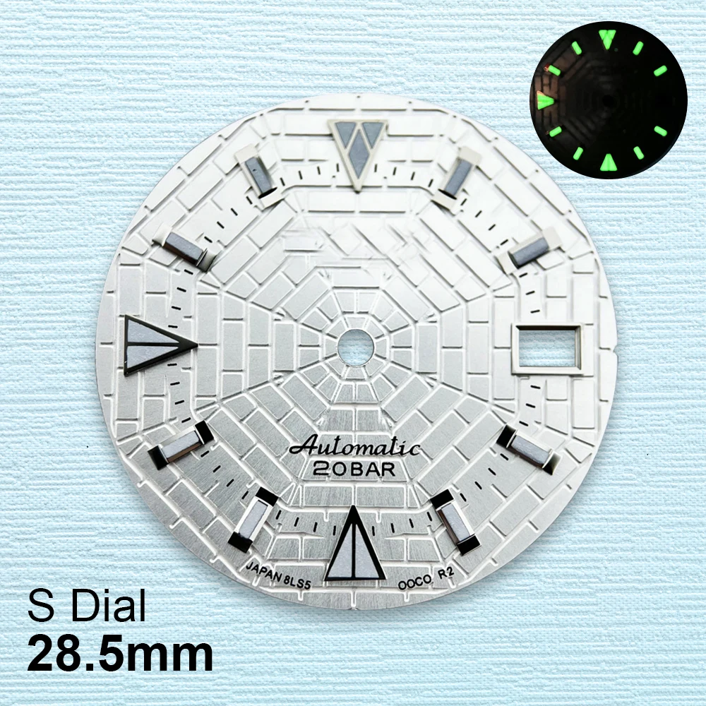 28.5mm High Quality S Logo NH35 Dial Sunray Dial Suitable For NH35/NH36 Movement Spider Web Green Luminous NH35 Accessories