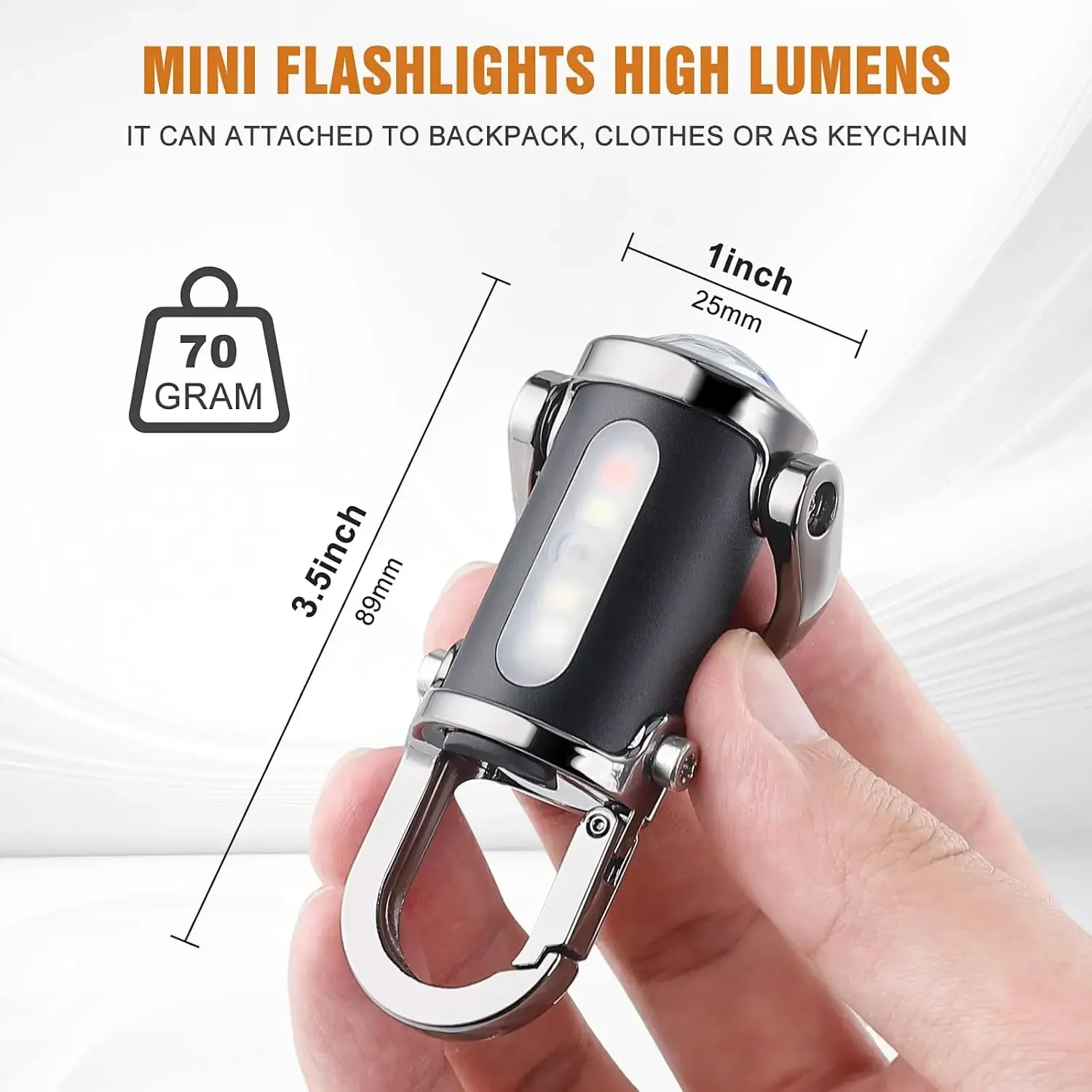 Mini Keychain Flashlight Rechargeable Pocket COB Working Light Outdoor Hook Emergency Warning Light for Camping Walking Hiking