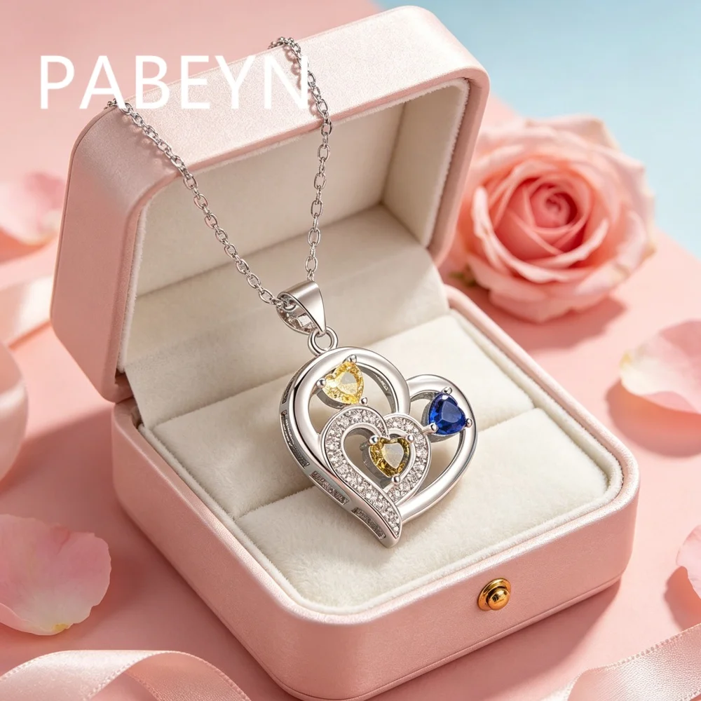 925 Sterling Silver Fashion Light Luxury Three-color Love Zircon Necklace, Birthday Party Anniversary Gift, Women's Jewelry
