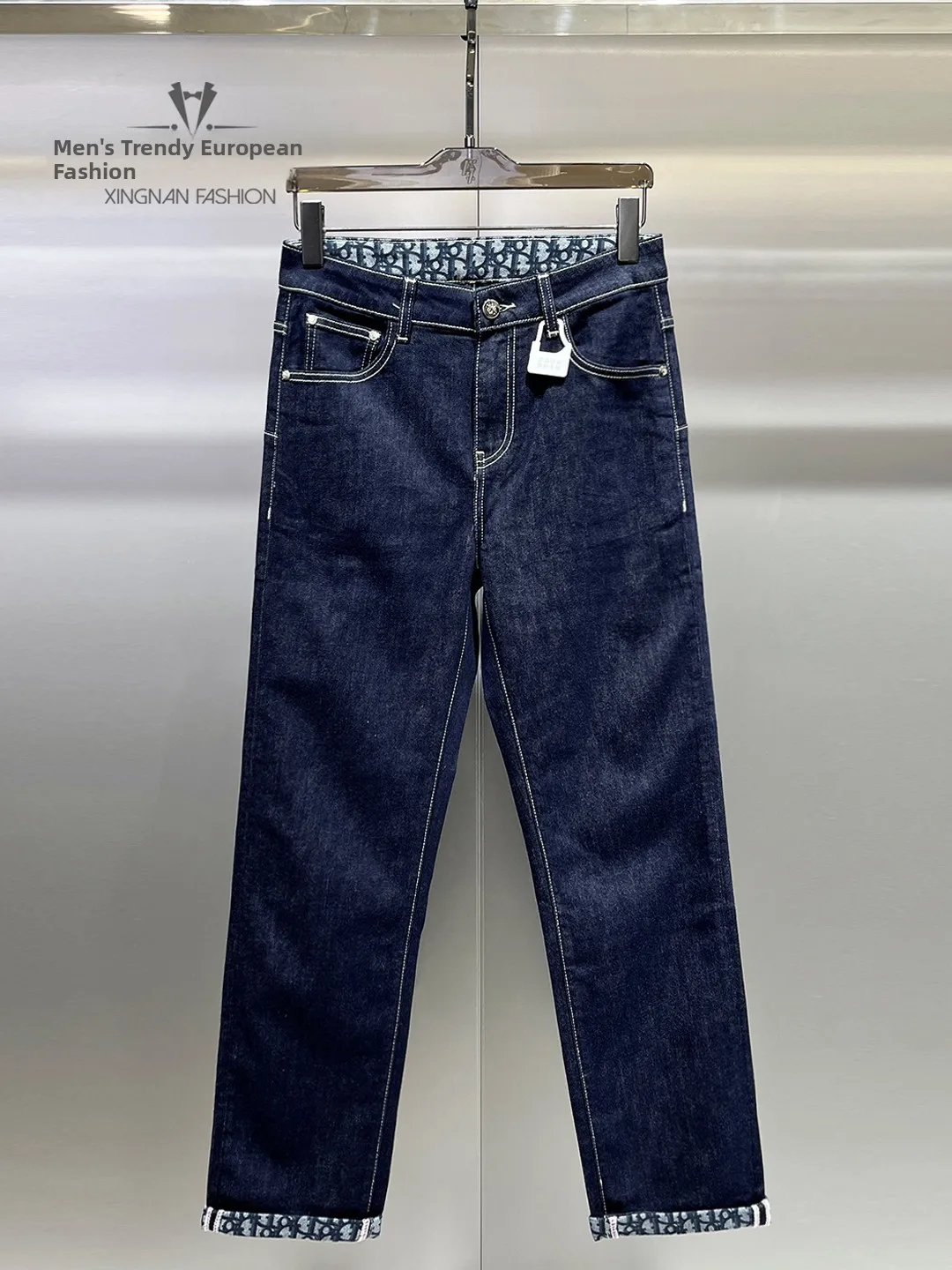 

Spring 2026 Men's Deep Blue Nine-Tenths Casual Thin Denim Pants Faion High-End Loose Straight Cut Spring Leisure Trousers