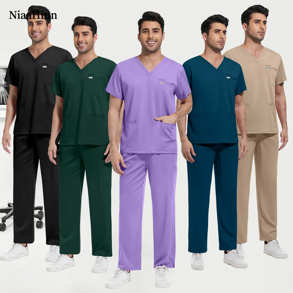 Niaahinn Verdickter, schlanker Arztanzug, OP-Saal, medizinische Uniform, kurzärmeliges Krankenschwesterzubehör, Veterinärchirurgie-Set, XS-XXL