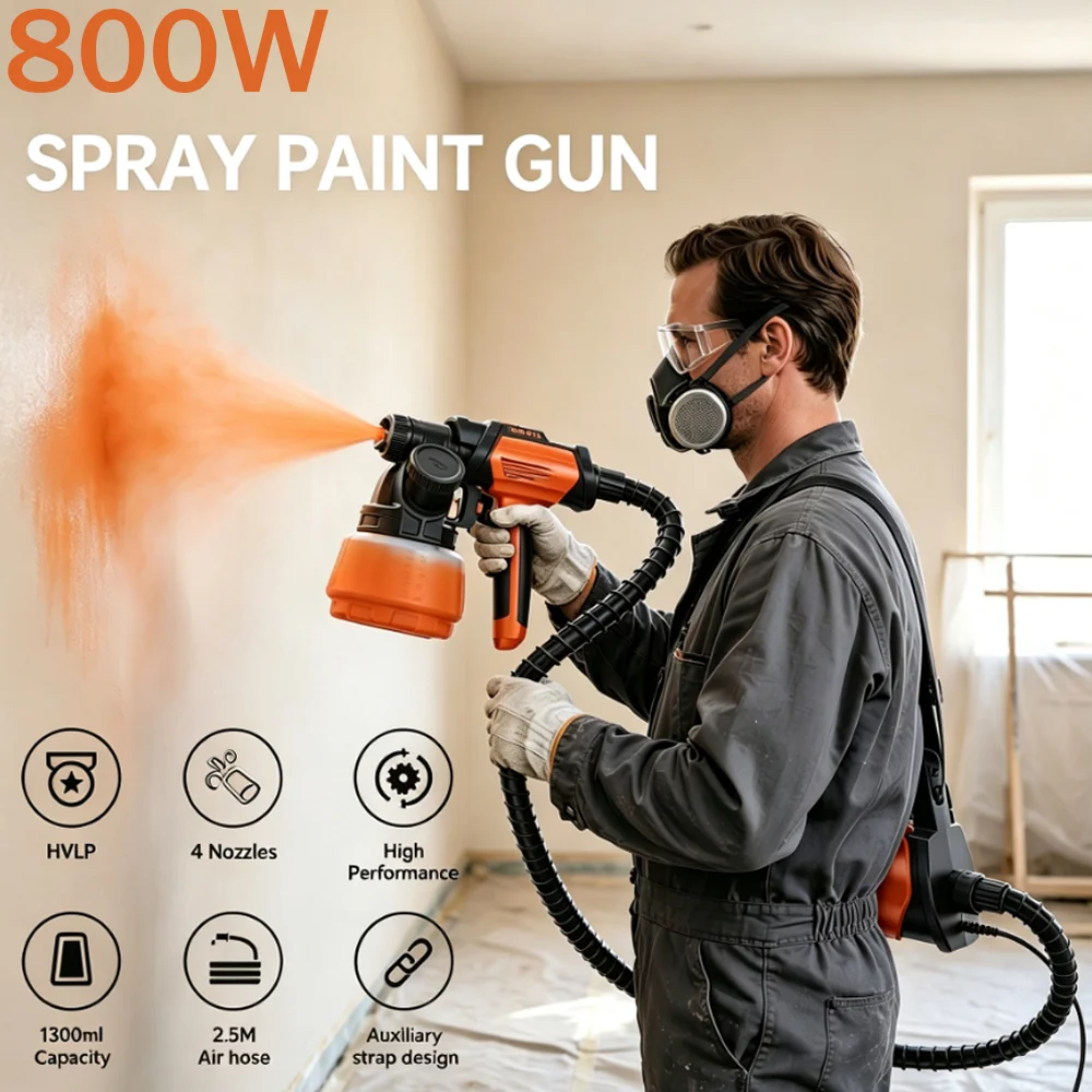 800W HVLP Elektrisches Farbspritzgerät mit 1300ml abnehmbarem Behälter, 3 Düsen & 3 Sprühmustern, professionelles DIY-Spritzwerkzeug für Zäune, Schuppen, Terrassen, Gartenmöbel, Innen- und