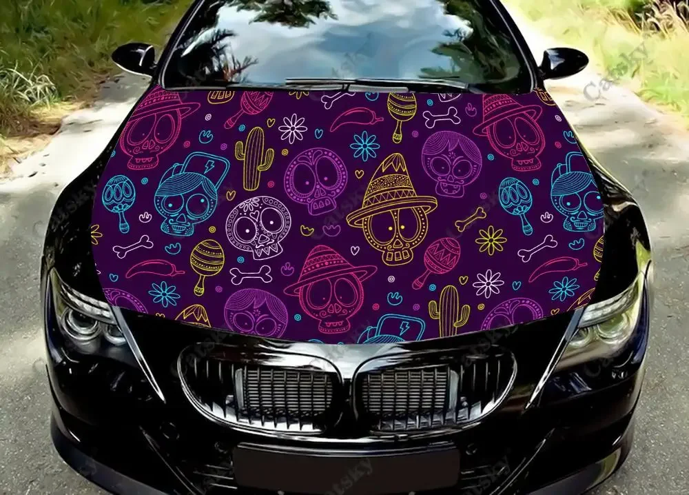 Colorful Skull Pattern Car Hood Decal Stickers Wrap Vinyl Film Engine Cover Decals Sticker Car Hood Protective Film