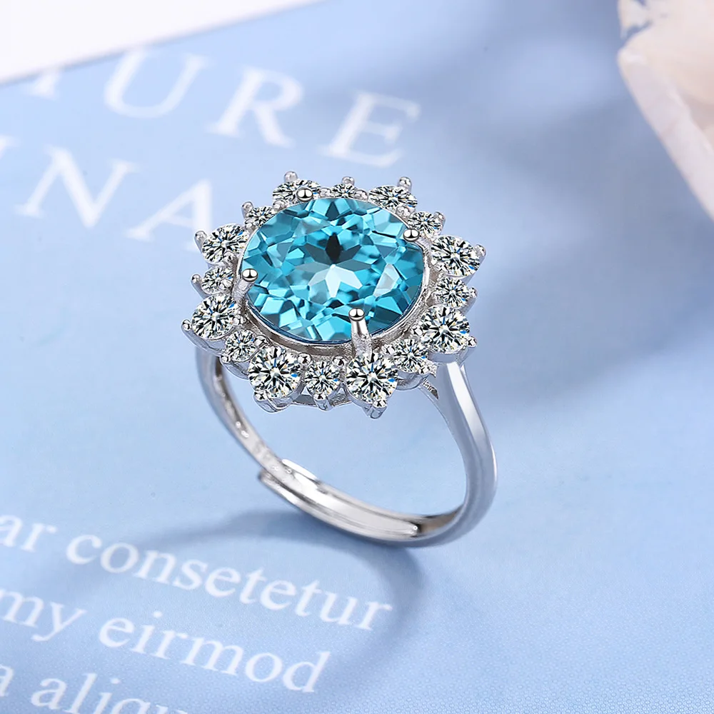 

925 Sterling Silver Blue Zircon Sun Rings For Women Luxury Quality Jewelry Wholesale Cadeau Femme