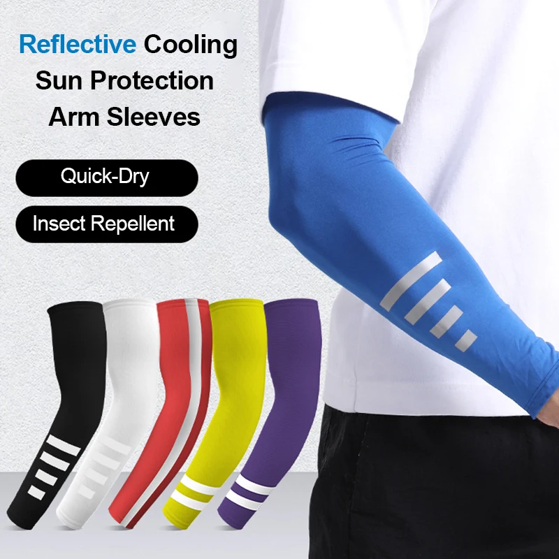 Reflective UV Protection Arm Sleeves for Men Cycling Quick-Dry Hiking Fishing Anti-Mosquito Cooling Running Driving Arm Sleeves