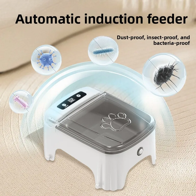 Cat Automatic Induction Feeder, Regular Quantitative Opening of The Lid To Keep It Fresh, Self-service Feeding Machine
