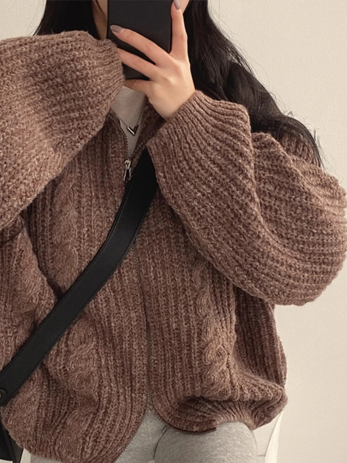 Suéter de Punto para Mujer, Cuello Alto, Manga Larga, Estilo Casual Coreano Retro, Diseño Trenzado, Cálido y Moderno para Inv...