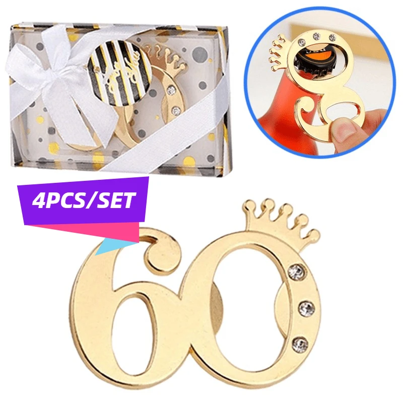 4PCS Crown Bottle Opener for 60th Birthday Gifts for Guests with Packing Box Company Celebration Souvenirs Funny Opener Gifts