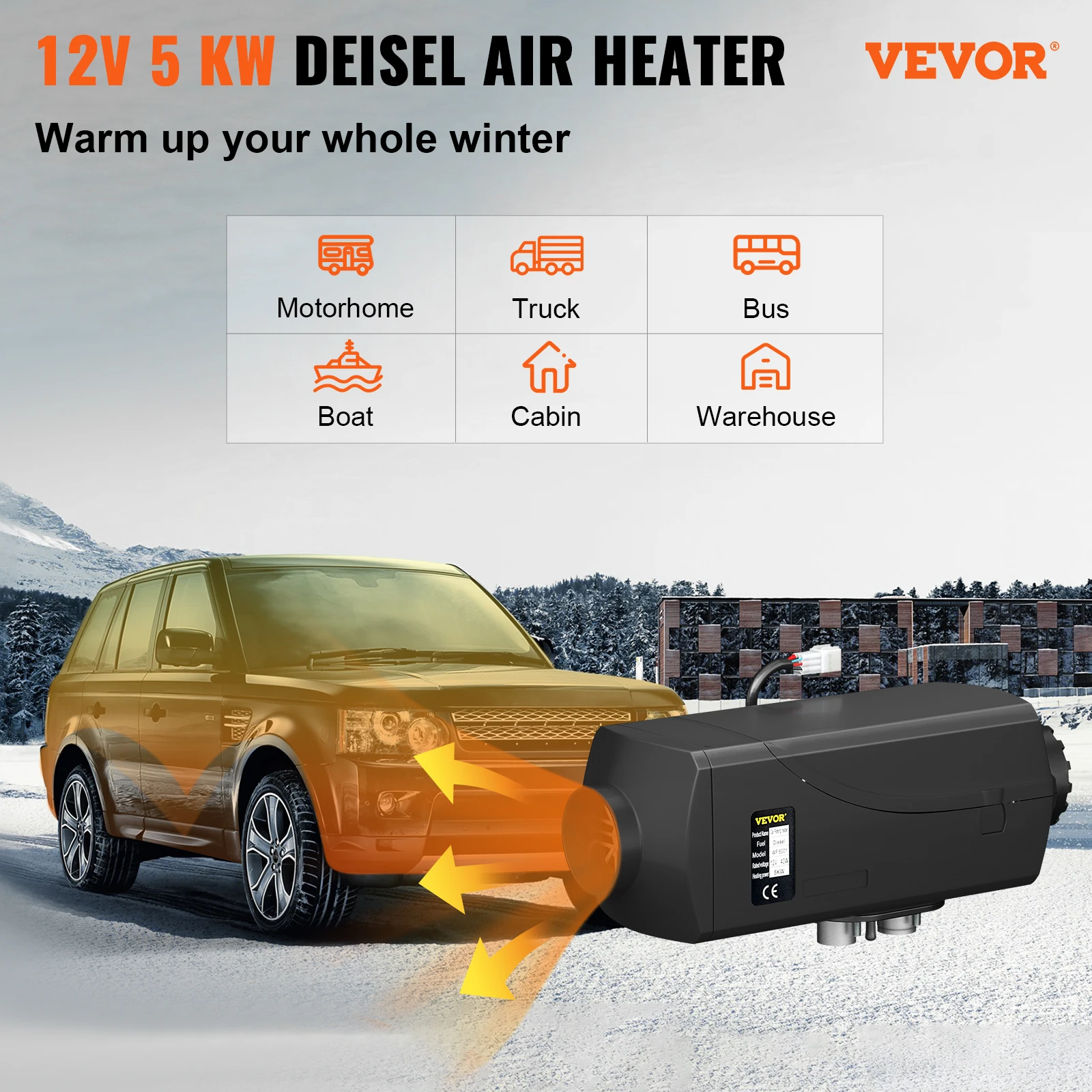VEVOR Riscaldatore Diesel ad Aria 5KW Riscaldatore di Parcheggio Diesel 12V Silenziatore Riscaldatore Diesel 5KW per Camper Rimorchi Barche