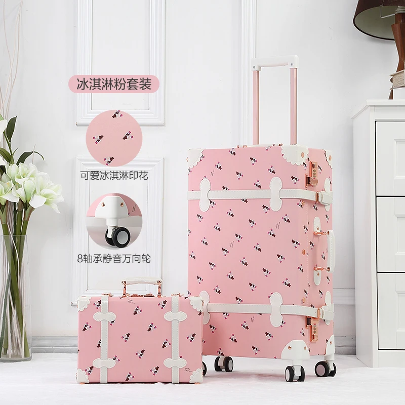 Cartoon uv clear printed trolley luggage universal wheel cute personality retro suitcase female cartoon suitcase student case